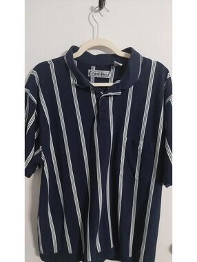 Arnold Palmer Navy Blue Vertical Stripe Polo Shirt